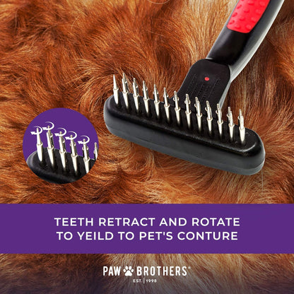 RYAN'S PET SUPPLIES Paw Brothers Magic Spring Undercoat Rake for Dogs, Professional Grade Grooming Tool, Stainless Steel Pins, Removes Tangles and Mats, Comfort Grip, 4.5 in.