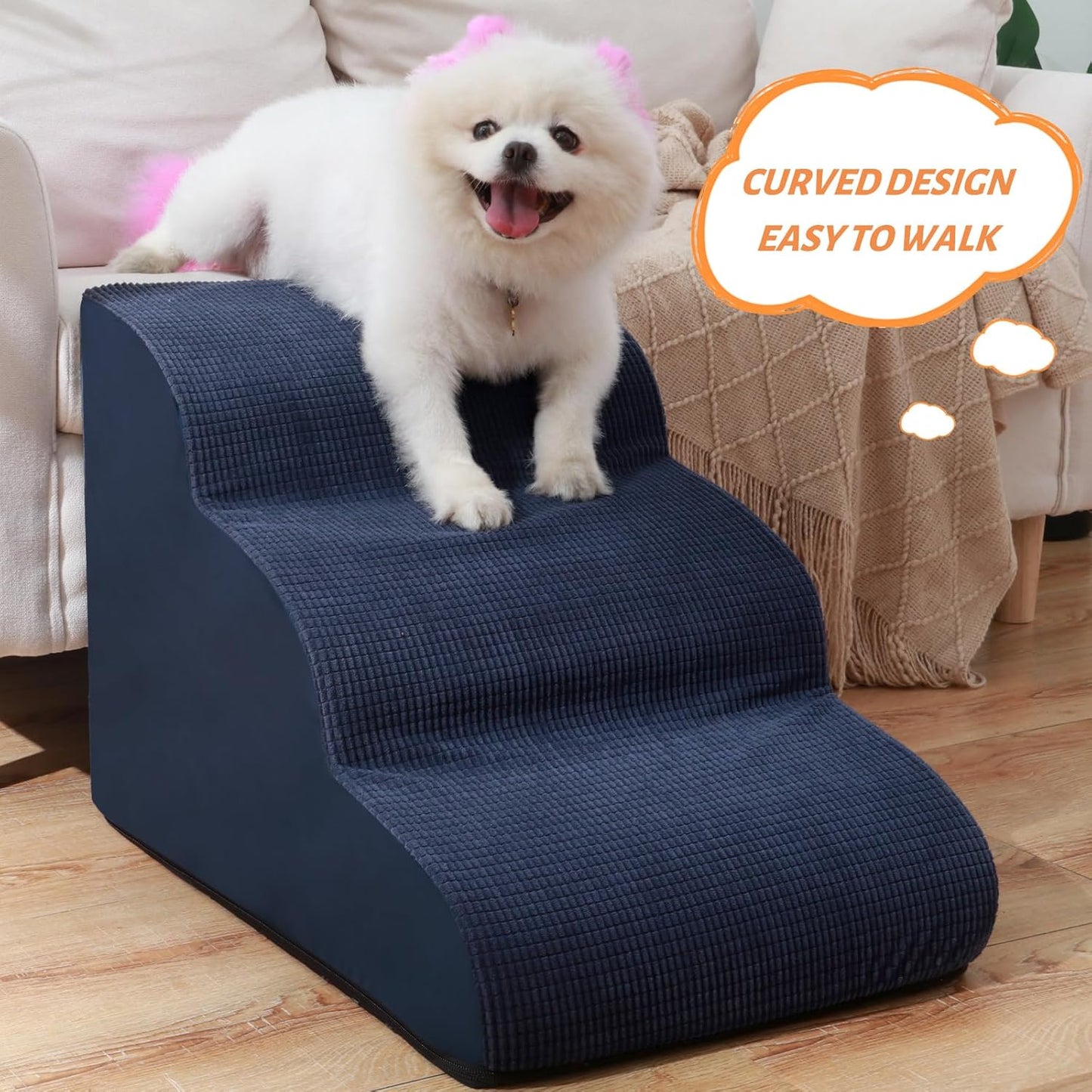 Aodisman 3-Step Dog Ramp and Stairs for Sofa and Chair - Non-Slip Sturdy Pet Steps for Small Dogs and Cats,15.7" H,Grey