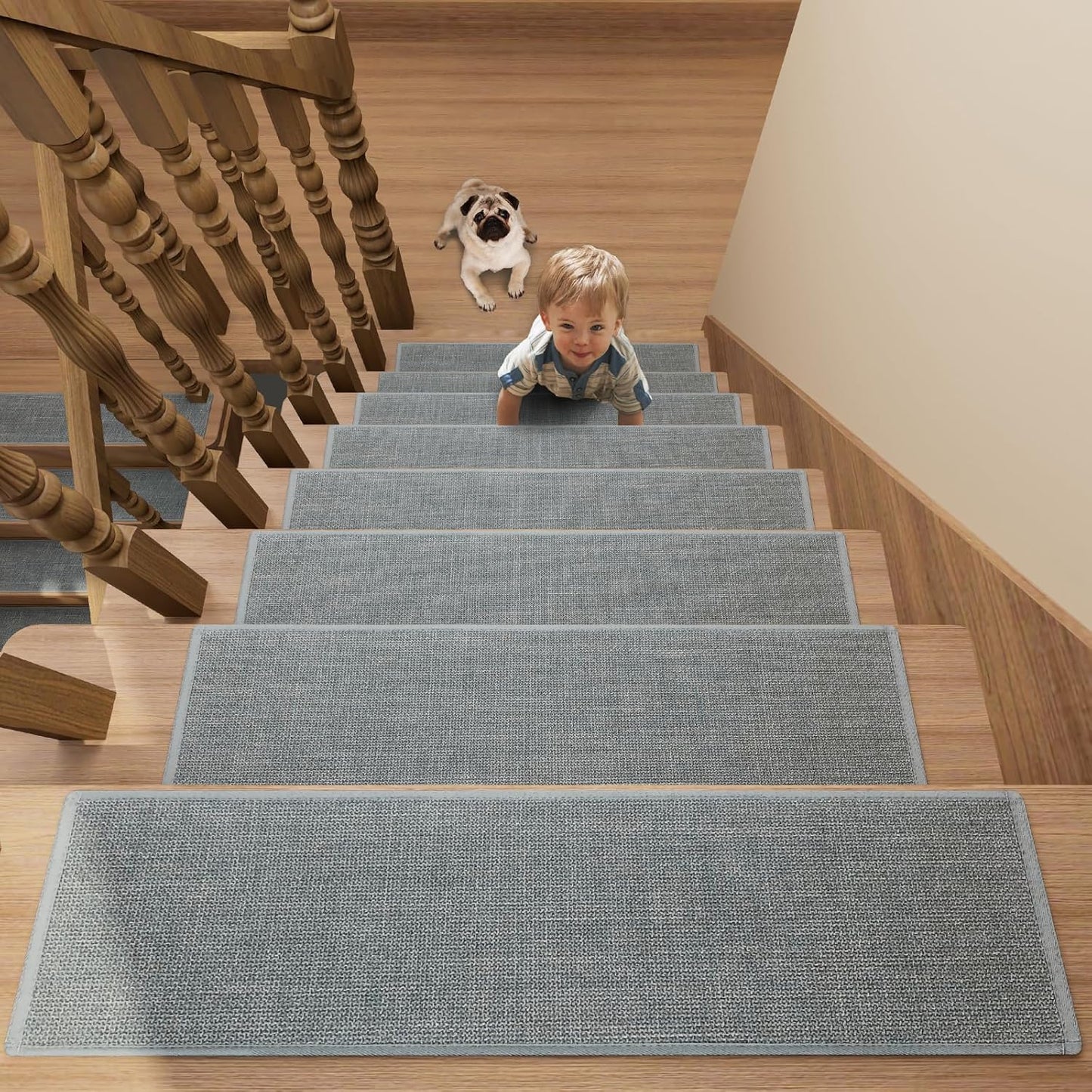 Stair Treads Carpet 4 pcs for Wooden Steps with Non Slip Rubber Backing, 100% Polyester Soft Stairs Resistant Indoor Skid Runner Safety Rugs for Kids Elders and Pets 30" * 8" (Dark Gray)