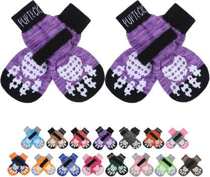 PUPTECK Anti-Slip Dog Socks with Double Sides Grips for Small Medium Large Dogs Hardwood Floors Prevents Licking, Dog Shoes for Hot Pavement Traction Control Paw Protector for Senior Dogs, Grey L