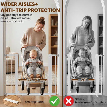 Baby Gate for Stairs, 29.7-40.6" Auto Close Dog Gate Indoor for Doorways, Dual-Lock Design, Adjustable Pet Gate No Drilling with Walk Thru Door for Hallways, Stroller Friendly, Black