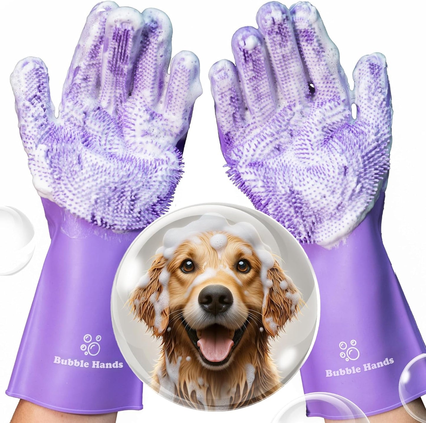 Dog Washing Gloves with Bristle Scrubbers, Reusable Silicone Gloves Ideal for Pet Bathing, Massaging & Grooming (Gray)