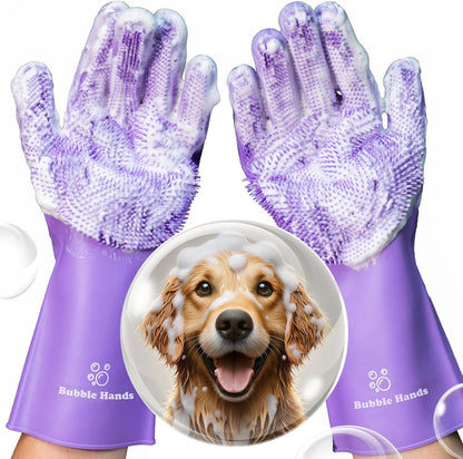Dog Washing Gloves with Bristle Scrubbers, Reusable Silicone Gloves Ideal for Pet Bathing, Massaging & Grooming (Gray)