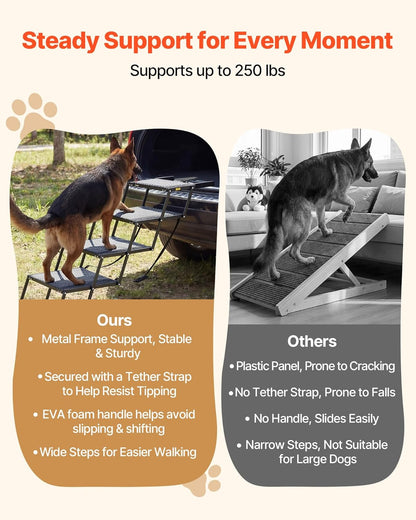 VEVOR Dog Stairs for Car, 4 Steps Extra Wide Foldable Dog Ramp for Large Dogs with Non-Slip Rug Surface, Portable Lightweight Pet Ladder for Car, SUV, Truck, High Beds, Sofas, Support up to 200 lbs