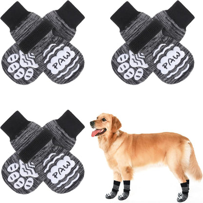 BEAUTYZOO Anti-Slip Dog Socks,Dog Shoes for Hot/Cold Pavement,Paw Protectors with Grips 3 Pairs for Puppy Small Medium Large Senior Old Dogs,Dog Socks to Prevent Licking and Hardwood Floor Protection