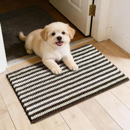 Dog Door Mat for Muddy Paws - Absorbent Quick-Dry Non-Slip Washable Chenille Pet Rug, Indoor Entryway Mat for Front Door & Crate (Brown, 24" L*16" W)