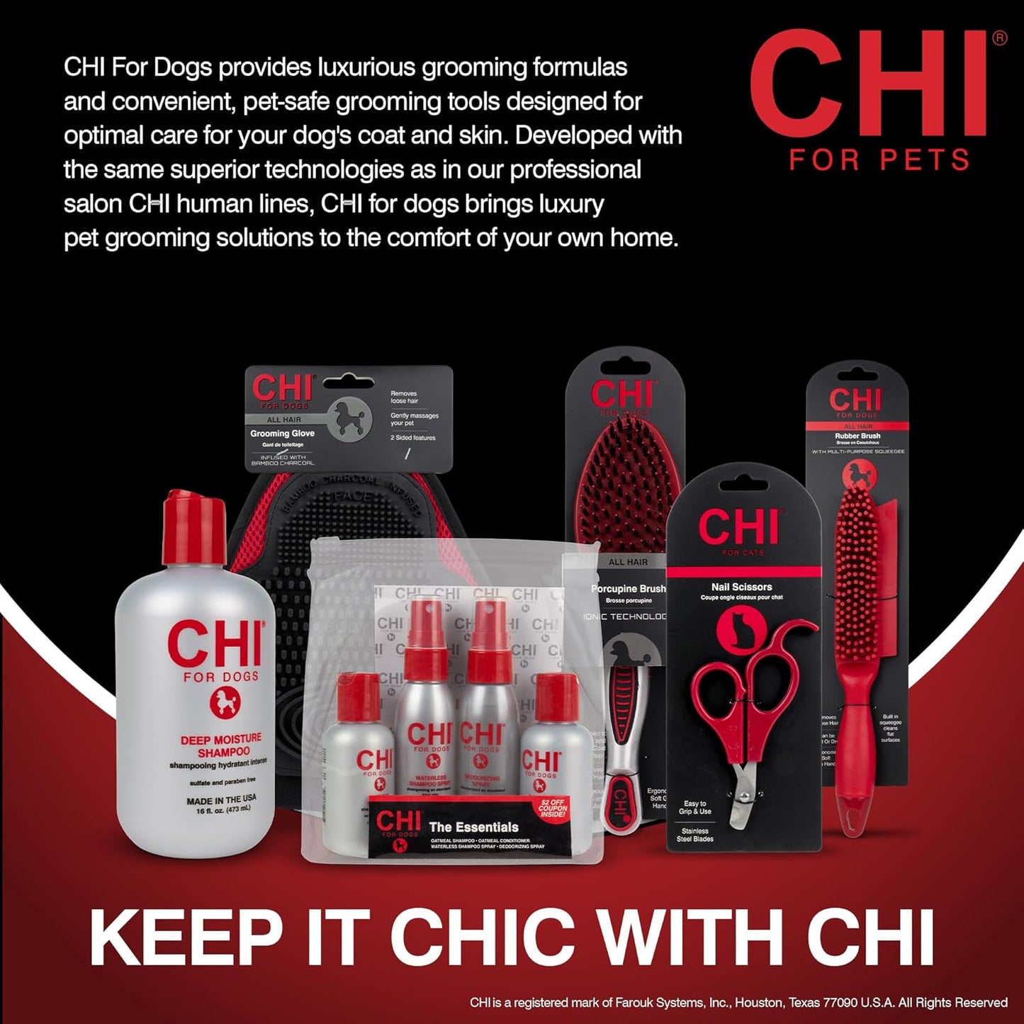 CHI for Dogs 2 in 1 Dematting and Deshedding Rake, Dual Head Dog Grooming Tool with Wide Tooth Dematting Rake and Fine Deshedding Rake, Detangler Comb for Thick Double and Long Dog Coat