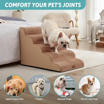 COZY KISS Extra Wide Dog Stairs with Tunnel, Foam Detachable Large Dog Step for Small Pet, Puppy or Cats, Medium Pet Ramp for High Bed, Couch, Sofa or Car, 19.7x33x22.4 inch, 5 Step, Beige