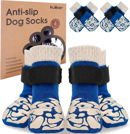 Kuoser Non-Slip Dog Socks, 2 Pairs Socks to Prevent Licking Paws, Paw Protectors for Hot Pavement, Hardwood Floors, Traction Control for Small, Medium, Large Dogs