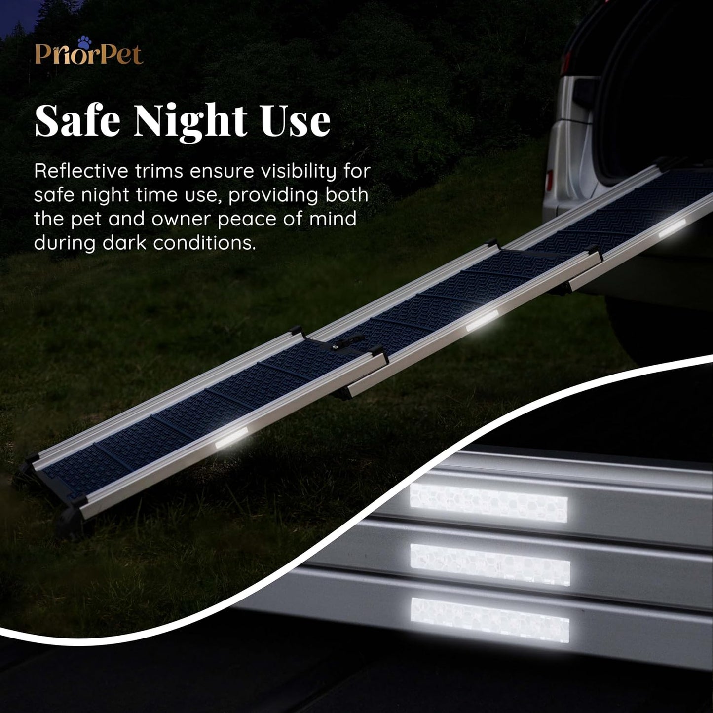 Dog Ramp for Car - Anti-Slip Dog Car Ramp for Large Dogs SUV - Stable 250LBS Capacity - Telescoping Pet Ramp for Car - Portable - Night Safety Reflective Sides - Fixing Clip - Black