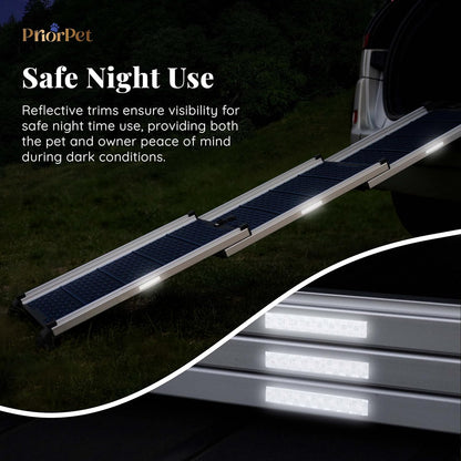Dog Ramp for Car - Anti-Slip Dog Car Ramp for Large Dogs SUV - Stable 250LBS Capacity - Telescoping Pet Ramp for Car - Portable - Night Safety Reflective Sides - Fixing Clip - Black