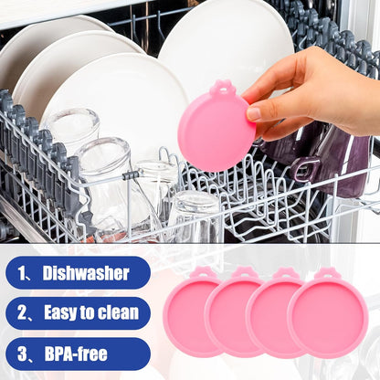 PINE & LINEN 4 Pcs 2.5inch Durable Pet Can Lids, Silicone Small Pet Can Covers Waterproof Cat Food Cans Lids for 3 oz Cat Food Cans（Yellow+Red+Pink+Blue）