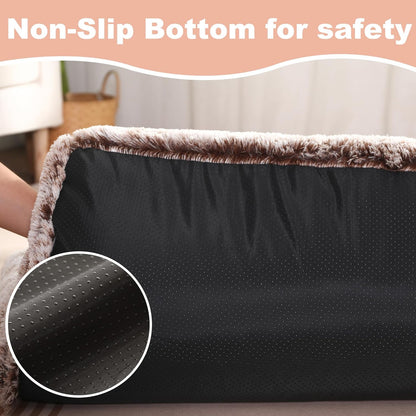 Bedfolks Waterproof Dog Crate Bed, Plush With Removable Washable Cover, Faux Fur Crate Pad for Medium Dogs, Fluffy Kennel 29"x21", Dark Grey