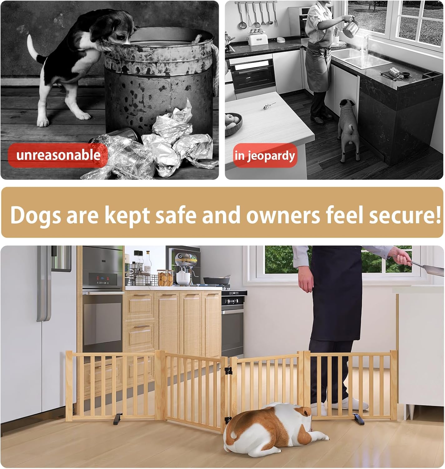 Wooden Freestanding Dog Gates,23" H Foldable Wood Pet Gate Indoor, No-Painted Puppy Gate for Doorways, Stairs, 23" Height-2 Panels
