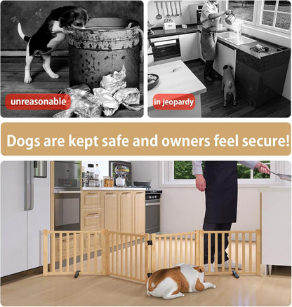 Wooden Freestanding Dog Gates,23" H Foldable Wood Pet Gate Indoor, No-Painted Puppy Gate for Doorways, Stairs, 23" Height-2 Panels