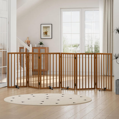 Freestanding Foldable Dog Gate - 4 Panel Room Divider with Metal Support Feet (Black)
