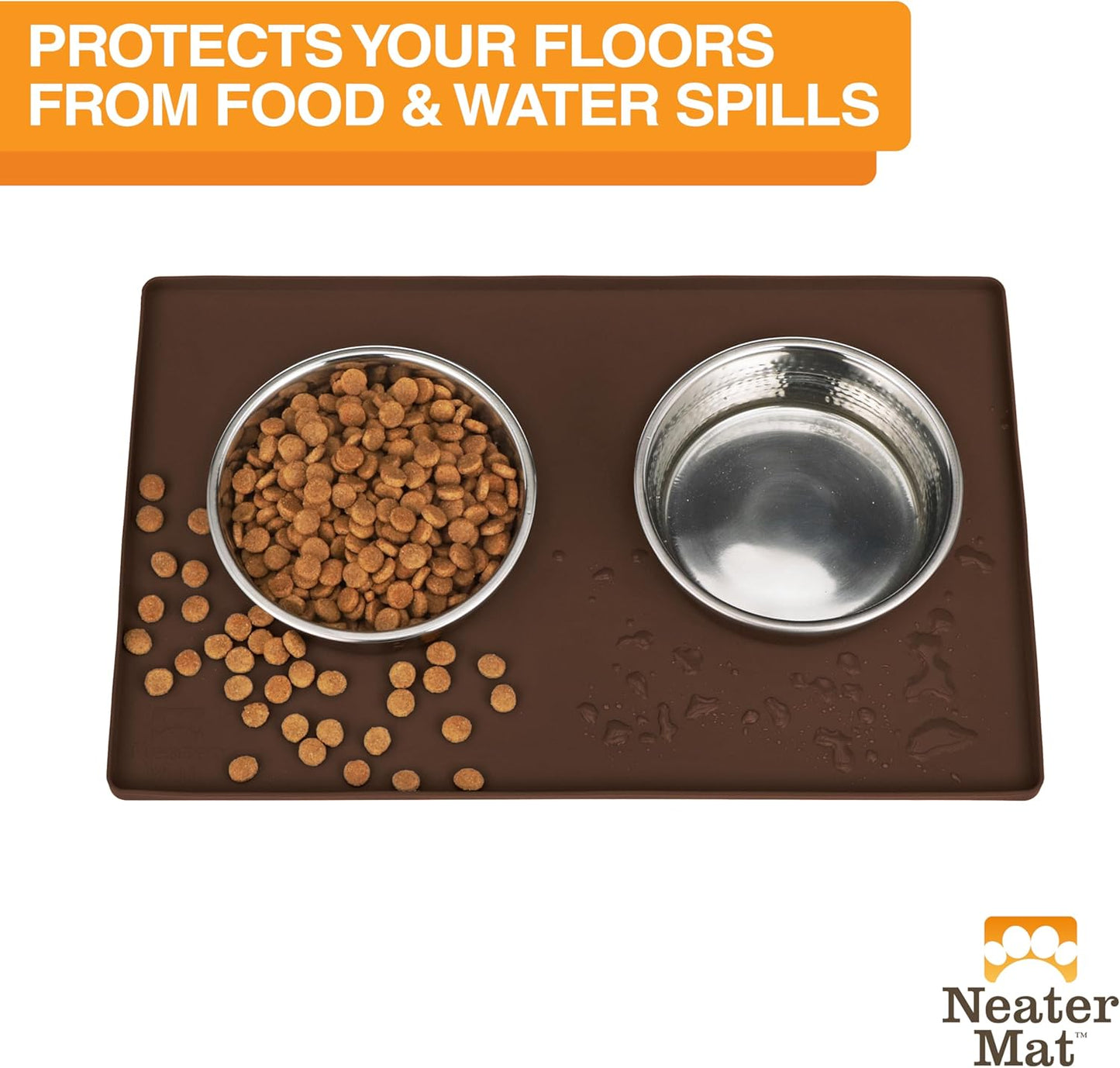 Neater Pet Brands Neater Mat Cat & Dog Food Mat, Waterproof & BPA-Free Silicone Placemat with Raised Edge for Under Food and Water Bowls, 19" x 12", Gunmetal Grey