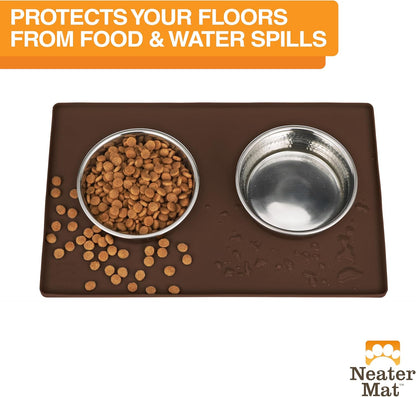 Neater Pet Brands Neater Mat Cat & Dog Food Mat, Waterproof & BPA-Free Silicone Placemat with Raised Edge for Under Food and Water Bowls, 19" x 12", Gunmetal Grey