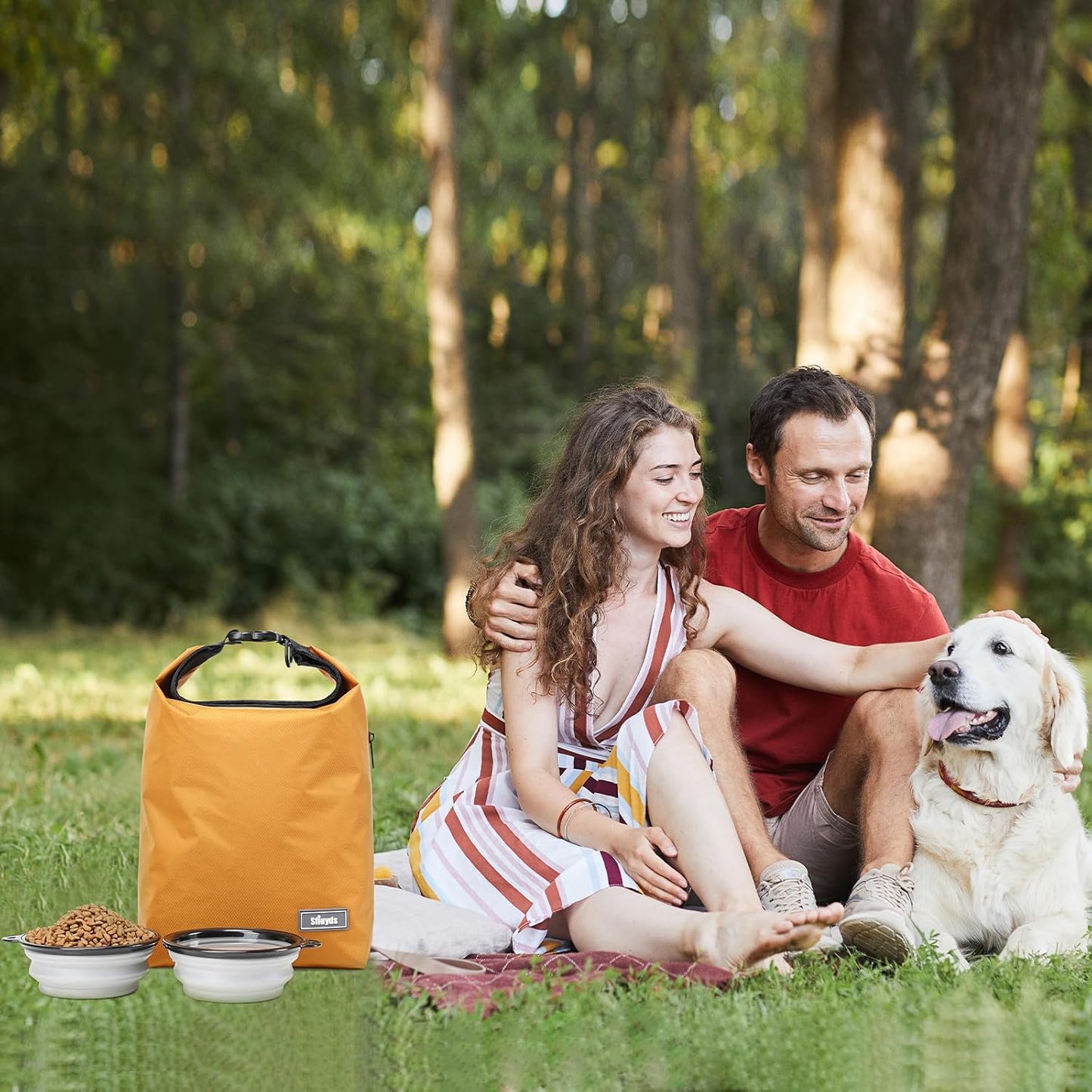 Travel Dog Food Container Pet Food Storage Bag Containers 2PCS Collapsible Travel Dog Bowls Waterproof Camping Storage Essentials Kibble Carrier 20L Easy to Clean (Black, Large)