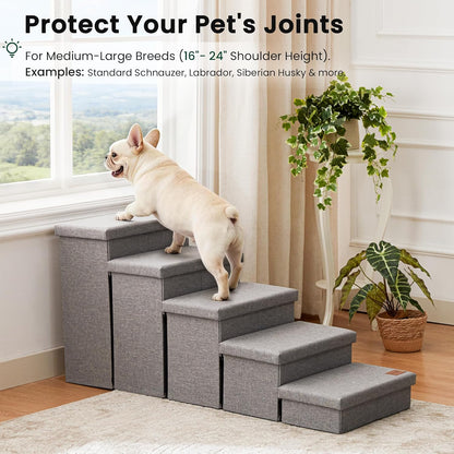 Love's cabin Dog Stairs with Storage 13" H, Foldable Pet Stairs for Small Medium or Large Dogs, Cat Puppy Steps Ramp with Zip up to 150 lbs, Solid Grey, 2 Steps