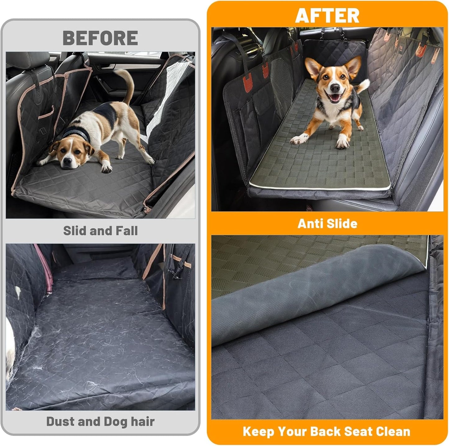 Manificent Non-Slip Pet Bed Mat for Back Seat Extender, Hair Resistant Dog Blanket for Hard Bottom Dog Car Seat Cover, Anti Slip Pet Linner Backseat Cover Deep Gray