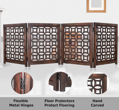 Croft&Cane Wooden Foldable Pet Dog Safety Gate – 3 Panel Freestanding Indoor Pet Fence (20 inches W x 24 inches H) – Hand-Carved Solid Wood & MDF – Fully Assembled - Antique Brown