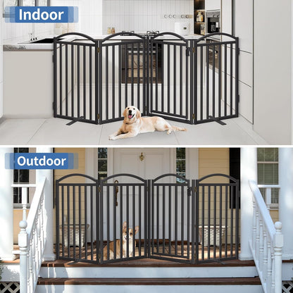 Malier Metal Freestanding Dog Gate, 32'' Height Outdoor Indoor Dog Fences, Extra Wide Foldable Puppy Gate for Stairs (Black, 【2 Panels】 40''W × 32''H)