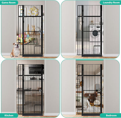 71 inch Extra Tall Gates for Cats Dogs, Adjustable 28.7" and 37.5" Wide Cat Gate, Pressure Mounted Full Door Pet Gate for Doorway, Stairs,House (Black, 71")