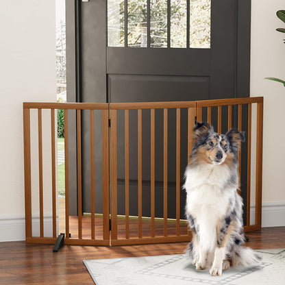 Freestanding Foldable Dog Gate - 4 Panel Room Divider with Metal Support Feet (Black)