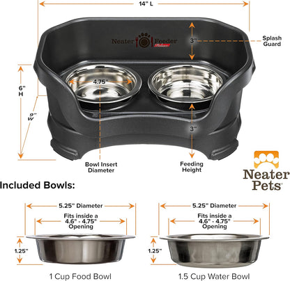 Neater Pet Brands Neater Feeder Deluxe Mess Proof Dog Bowls Elevated for Large Dogs Over 40 lbs, Made in USA, No Spill Raised Dog Food Bowl Stand Feeding Station, Food and Water Bowl Set, Black