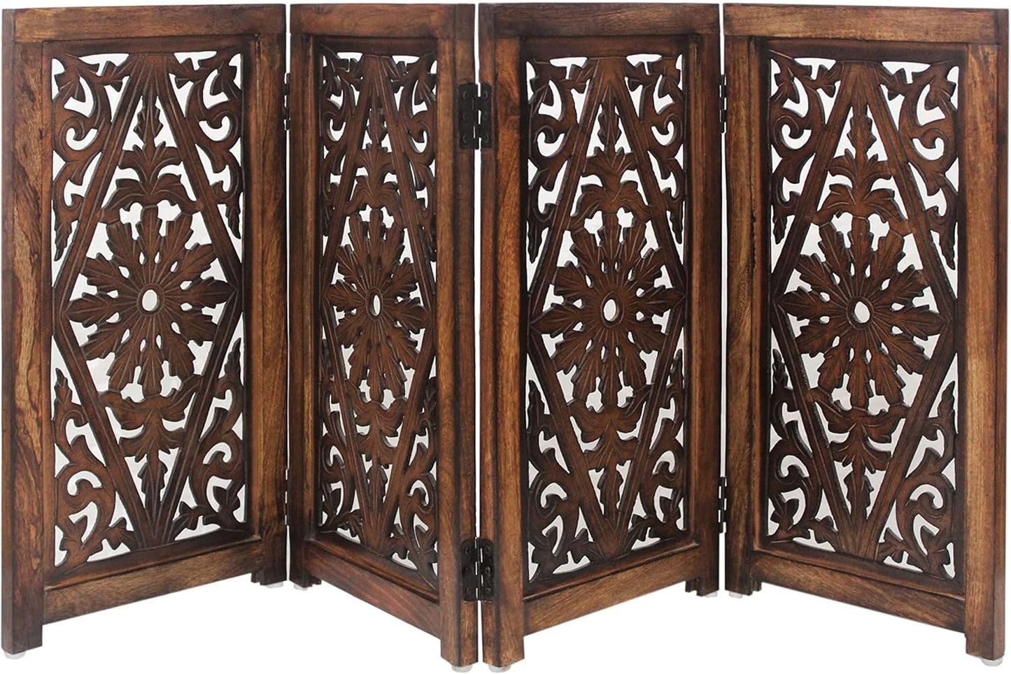 Croft&Cane Wooden Foldable Pet Dog Safety Gate – 3 Panel Freestanding Indoor Pet Fence (20 inches W x 24 inches H) – Hand-Carved Solid Wood & MDF – Fully Assembled - Antique Brown