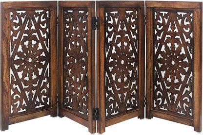 Croft&Cane Wooden Foldable Pet Dog Safety Gate – 3 Panel Freestanding Indoor Pet Fence (20 inches W x 24 inches H) – Hand-Carved Solid Wood & MDF – Fully Assembled - Antique Brown
