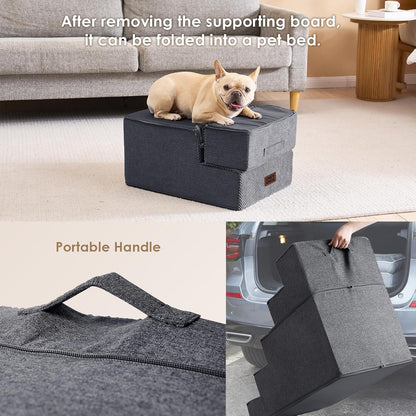 EHEYCIGA Dog Stairs for High Bed 22.5" H, 5-Step Dog Steps for Bed, Pet Steps for Small Dogs and Cats, Non-Slip Balanced Pet Ramp Indoor, Grey