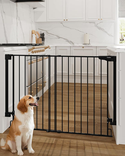 Cumbor 29.2–43" Baby Gate for Stairs, Hardware Mounted (Drill Required), Expandable No Bottom Bar Dog Gate, Auto Close Extra Wide Walk Thru, Pet & Toddler Proof Gate, Top & Bottom of Stairways(Black)