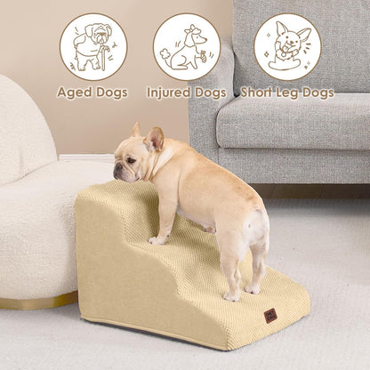 EHEYCIGA Curved Dog Stairs Ramp for High Beds 19.7" H, 4-Step Dog Steps for Small Dogs and Cats, Pet Stairs for High Bed Climbing, Non-Slip Balanced Pet Step Indoor, Grey