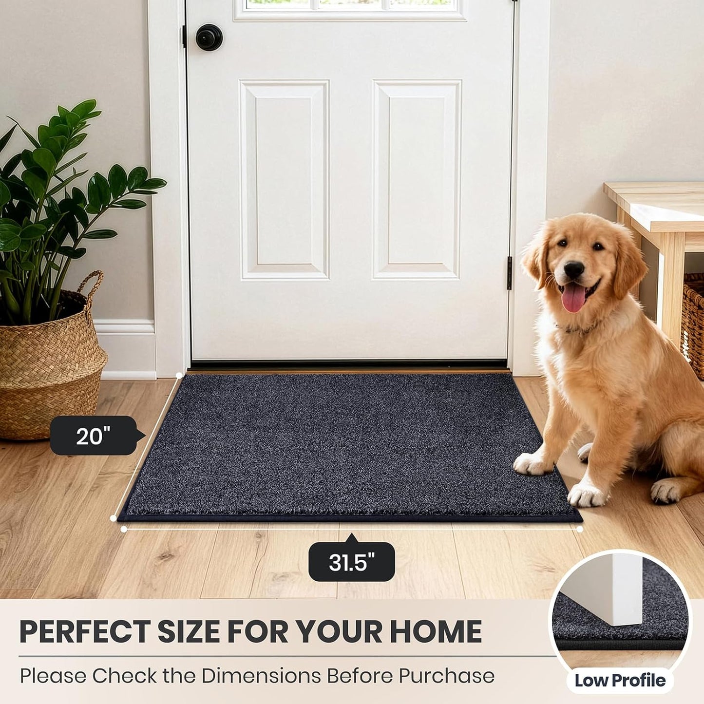 PURRUGS Dirt Trapping Door Mat 20" x 31.5", Non-Slip Machine Washable Entryway Rug, Dog Doormat, Indoor Front Door Mat, Super Absorbent Entry Rug for Muddy Shoes & Paws, Bluish Grey-Black