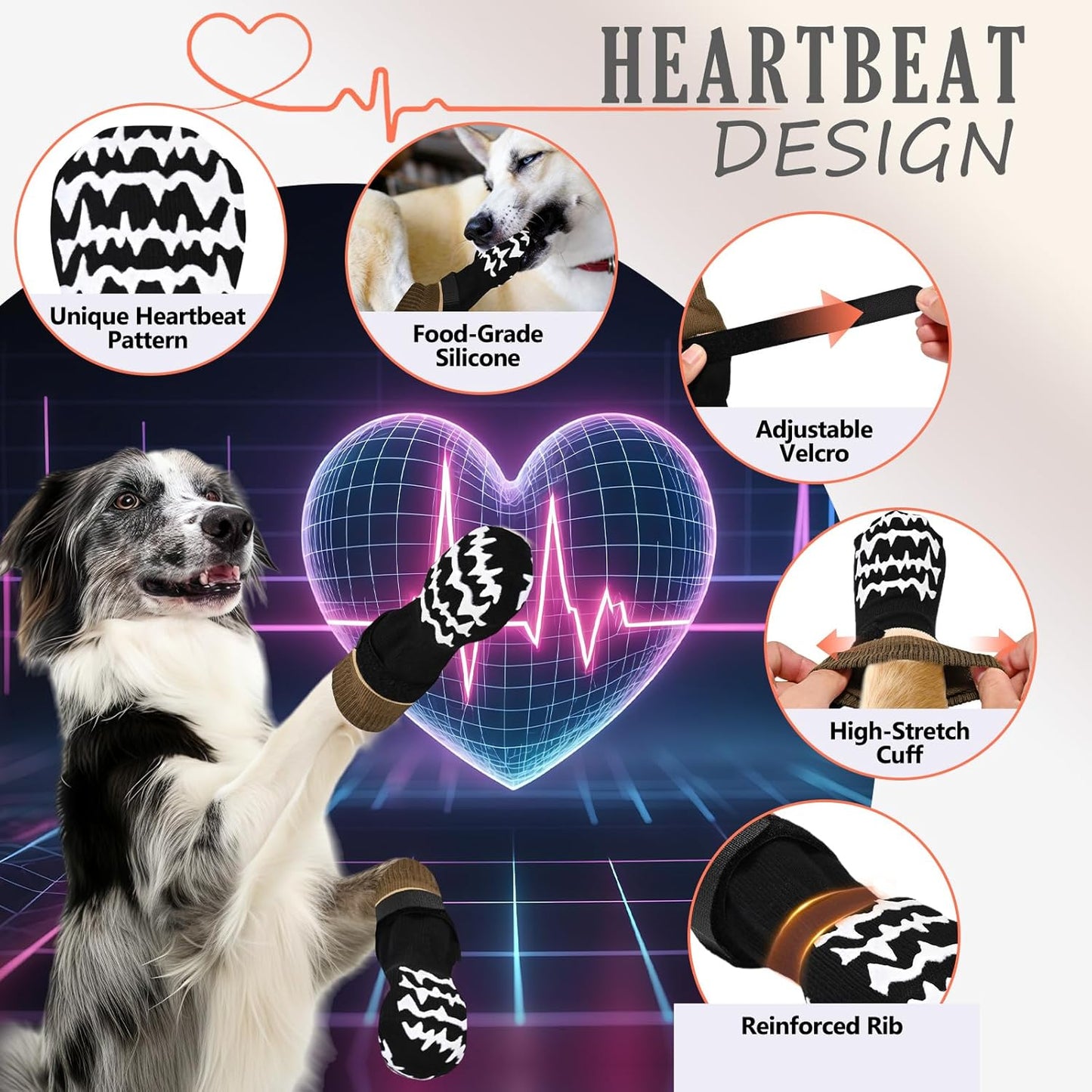 Anti Slip Dog Socks to Prevent Licking Paws, Double-Sided Grippy Dog Socks for Hardwood Floors, No Twist Paw Protector for Hot/Cold Pavement, Dog Booties for Small Medium Large Senior Dogs