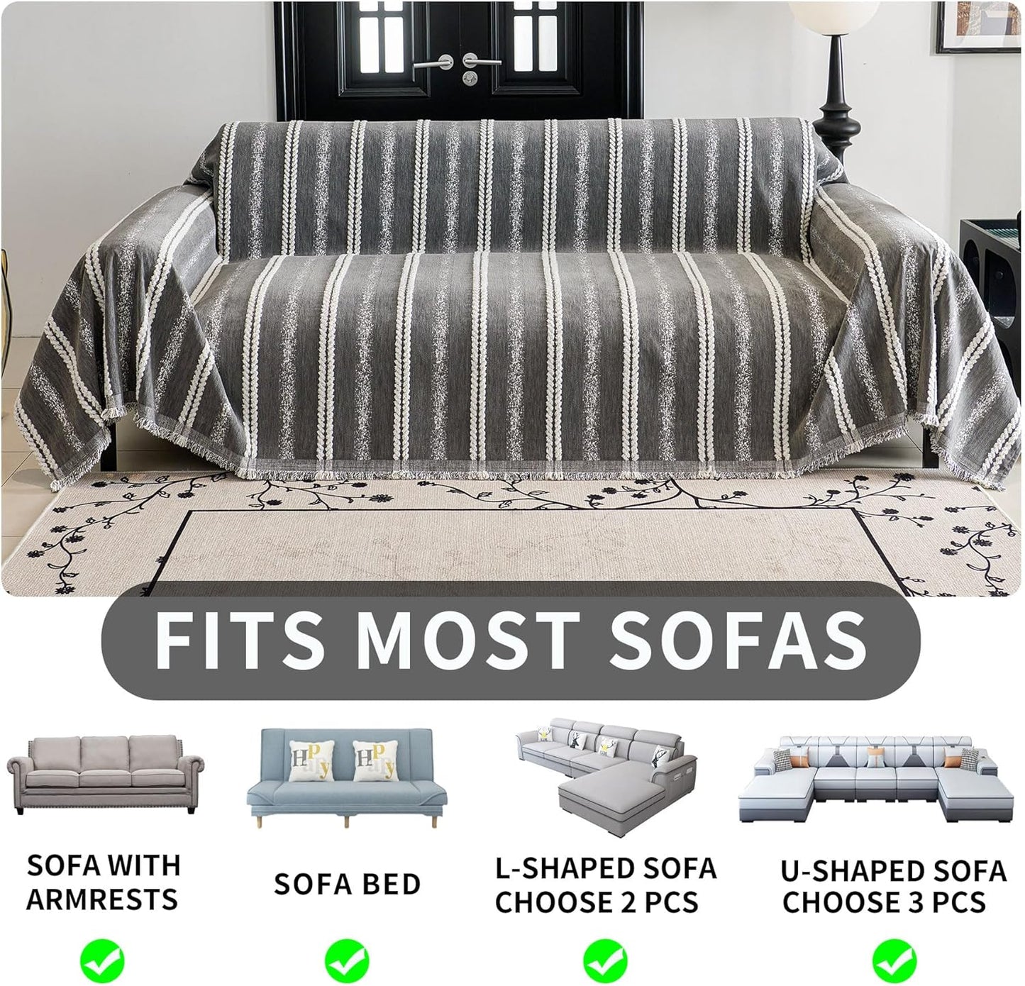 HAOMAIJIA Non Slip Couch Cover Sofa Covers for 3 Cushion Couch Washable sectional Couch Covers for Dogs pet Furniture Protector Couch Cover Blanket for Living Room (Off White, 91"x134")