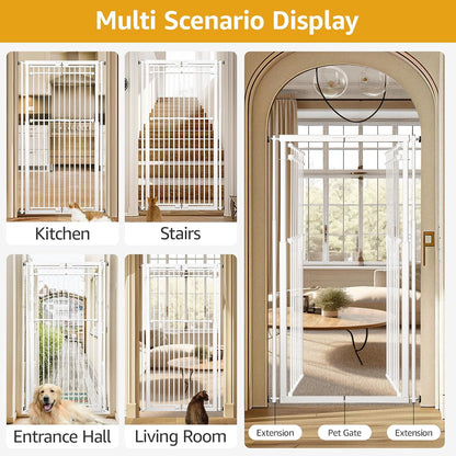 78.8" Extra Tall Cat Gate, 28.3-33" Wide Safety Metal Cat Door, Pressure Mounted Easy Walk Through Pet Gate with Door for Stairs, Doorways, Black