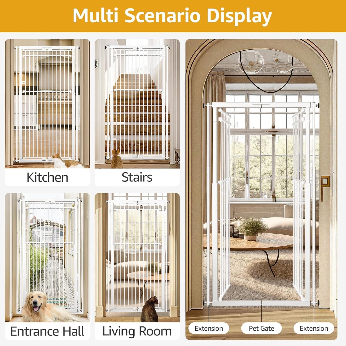 78.8" Extra Tall Cat Gate, 28.3-33" Wide Tall Dog Gate for Doorways/Hallways, NO Drilling Pressure Mounted Pet Gate for Stairs, Kitchen (Black)