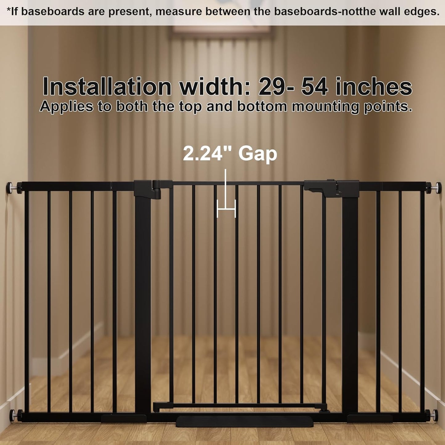 29-42 inches Metal Baby Gate for Stairs/Doorways, 30 inches Tall Pressure Mounted Pet Gates, Auto-Close Child Safety Gate, No Drilling Easy Walk-Through Dog Gate Indoor, Black