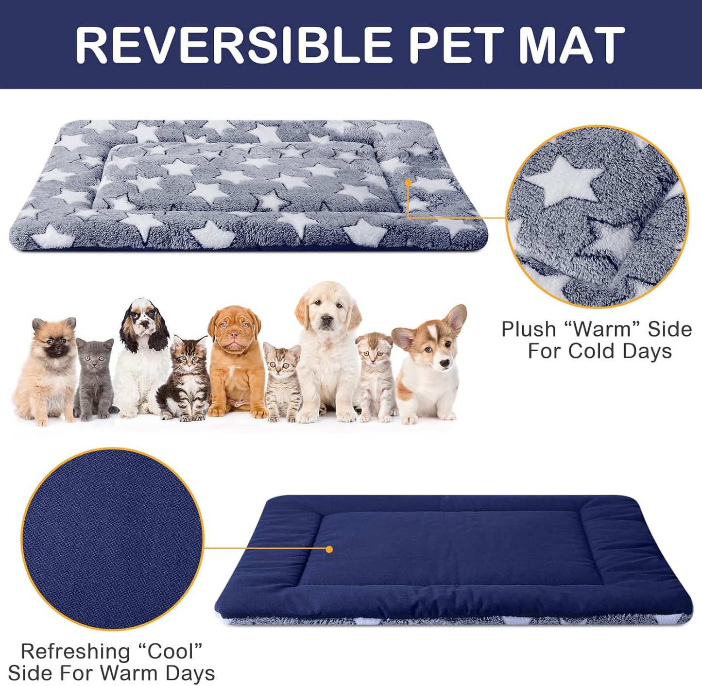 VitalCozy 4 Pcs Dog Crate Pads, Ultra Soft Warm Washable Anti-Slip Kennel Bed Mat for Pets, Reversible, Replaceable, Cage Liner for Small Medium Large Dogs and Cats (18 x 24 x 1.6 Inch,Star,Gray)