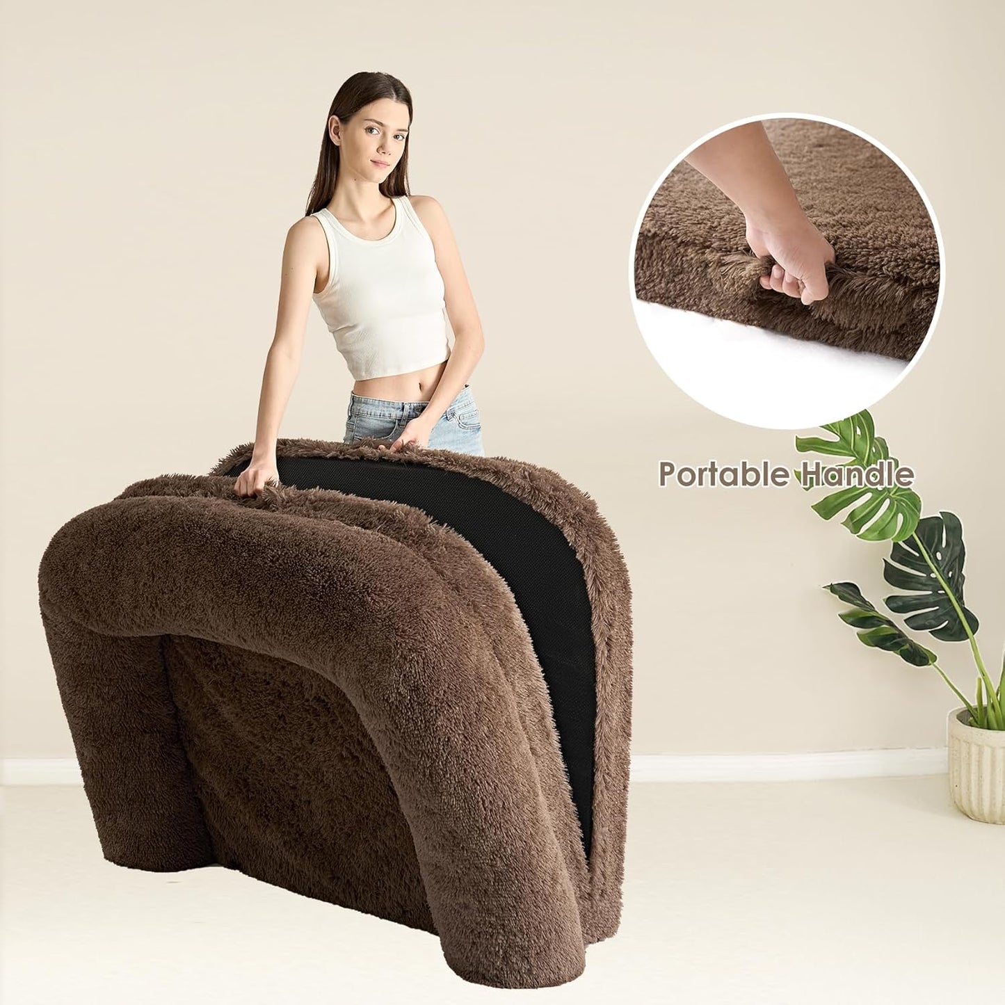 EHEYCIGA Foldable XXL Dog Bed for Large Sized Dog, 54"x38"x7.5" Faux Fur Fluffy Pet Couch Bed, Orthopedic Calming Memory Foam Big Pet Bed, Washable Pet Sofa Bed with Non-Slip Bottom, Dark Grey