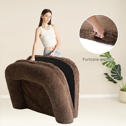 EHEYCIGA Foldable XXL Dog Bed for Large Sized Dog, 54"x38"x7.5" Faux Fur Fluffy Pet Couch Bed, Orthopedic Calming Memory Foam Big Pet Bed, Washable Pet Sofa Bed with Non-Slip Bottom, Dark Grey