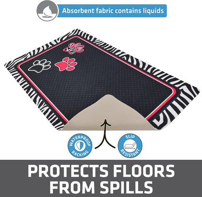 Drymate Pet Bowl Placemat, Dog & Cat Food Feeding Mat - Absorbent Fabric, Waterproof Backing, Slip-Resistant - Machine Washable/Durable (USA Made) (12” x 20”) (Indigo)