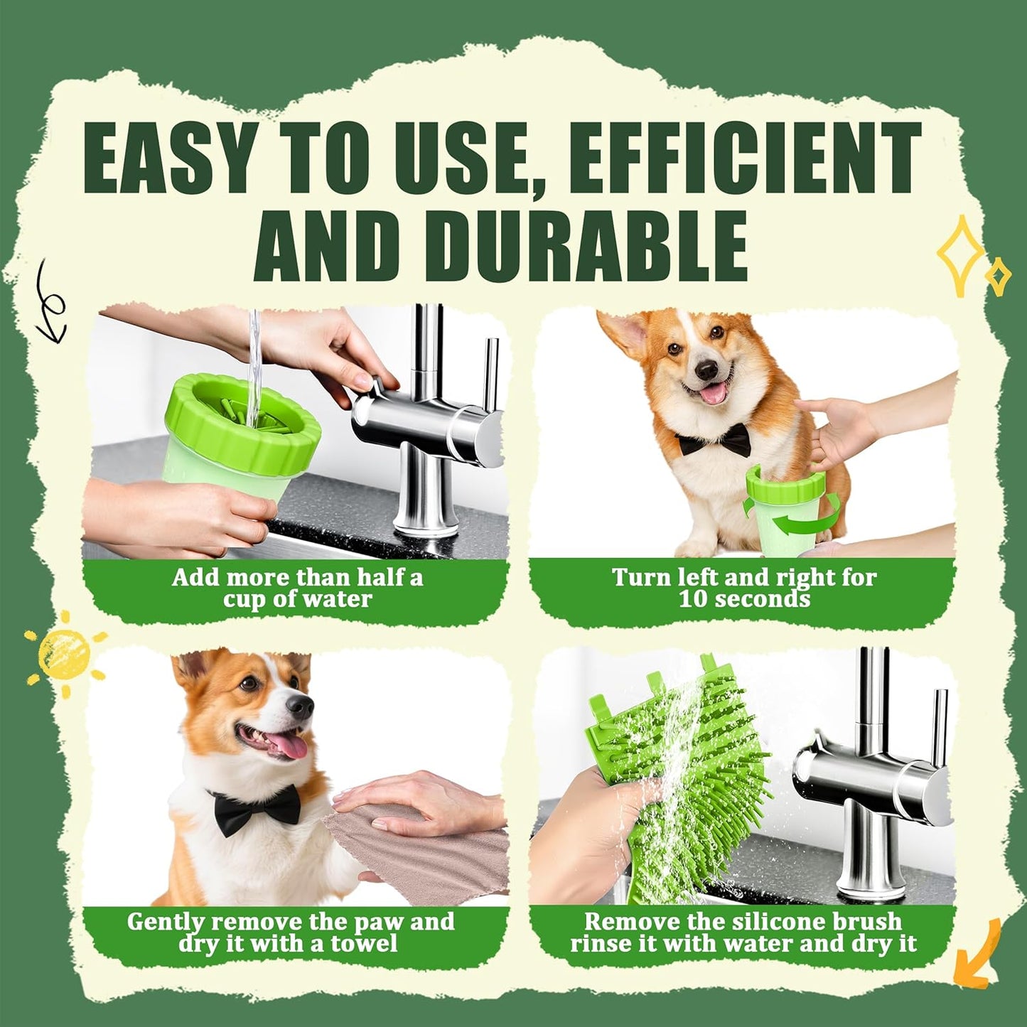 Dog Paw Cleaner Cup, Soft Silicone, Portable, Easy to Clean, Removes Mud and Dirt, Grooming Accessory for Home, Travel – Green, M