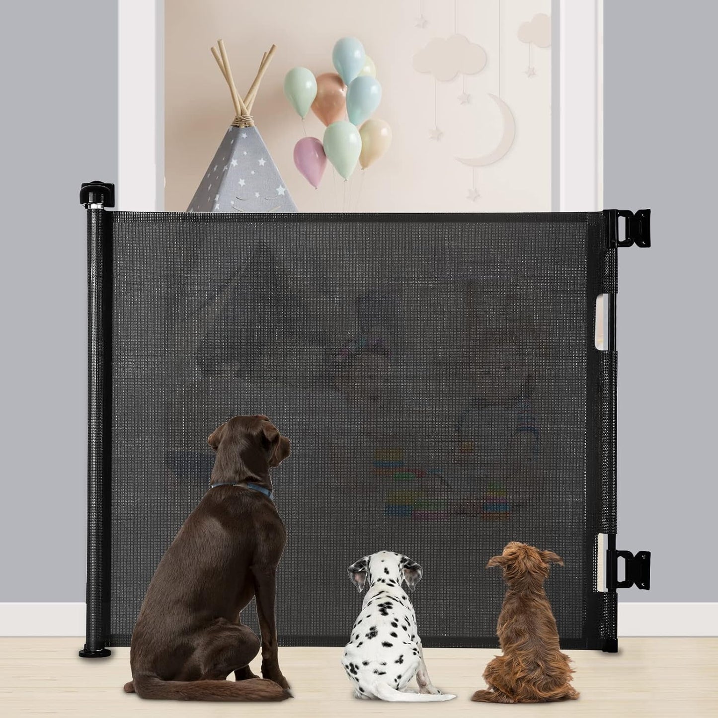 Upgraded Retractable Baby Gate, Extra Wide Safety Kids or Pets Gate, 33” Tall, Extends to 71” Wide, Mesh Safety Dog Gate for Stairs, Indoor, Outdoor, Doorways, Hallways(33”x71”, Black)