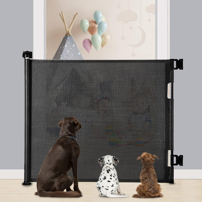 Upgraded Retractable Baby Gate, Extra Wide Safety Kids or Pets Gate, 33” Tall, Extends to 71” Wide, Mesh Safety Dog Gate for Stairs, Indoor, Outdoor, Doorways, Hallways(33”x71”, Black)