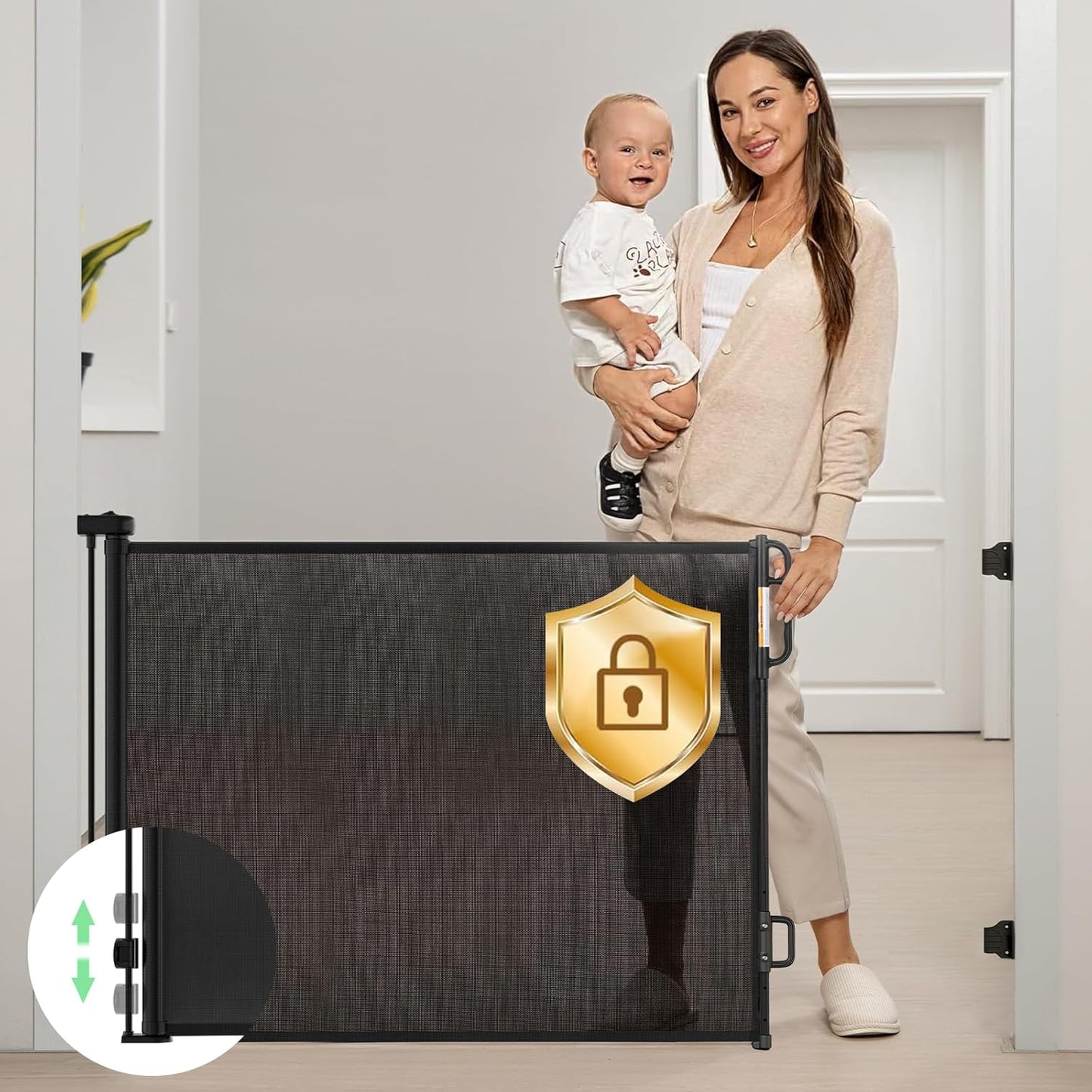 Momcozy Retractable Baby Gate, Mesh Baby Gate or Mesh Dog Gate, 33" Tall,Extends up to 71" Wide, Child Safety Gate for Doorways, Stairs, Hallways, Indoor/Outdoor