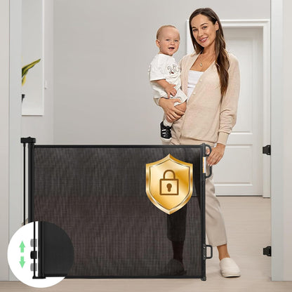 Momcozy Retractable Baby Gate, Mesh Baby Gate or Mesh Dog Gate, 33" Tall,Extends up to 71" Wide, Child Safety Gate for Doorways, Stairs, Hallways, Indoor/Outdoor